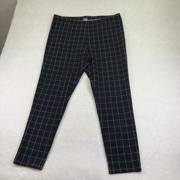 Express High Rise Ankle Pull On Ponte Knit Pants Black Window Pane Plaid Size XL - Picture 1 of 7